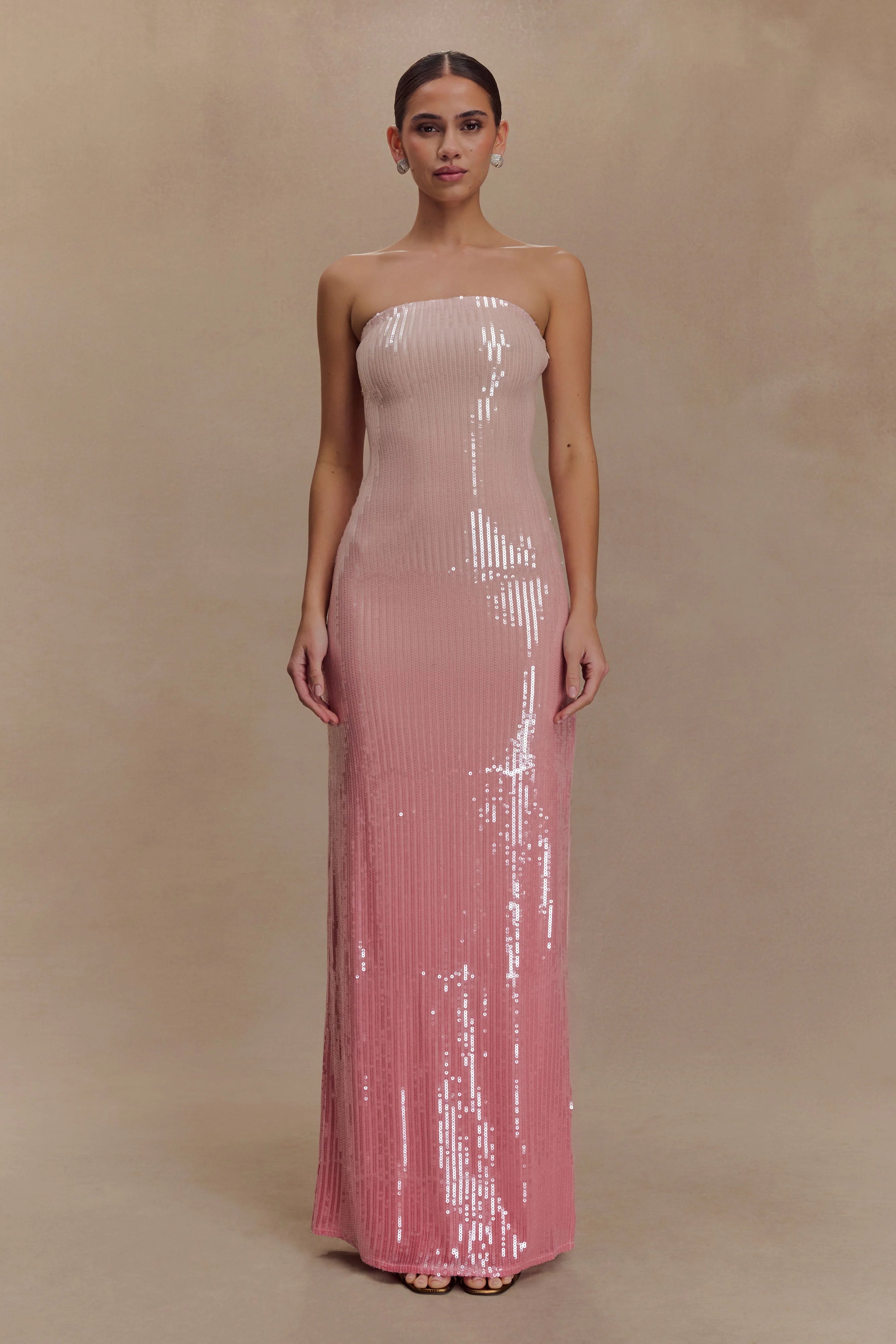Miranda Strapless Sequin Maxi Dress Ombre Pink