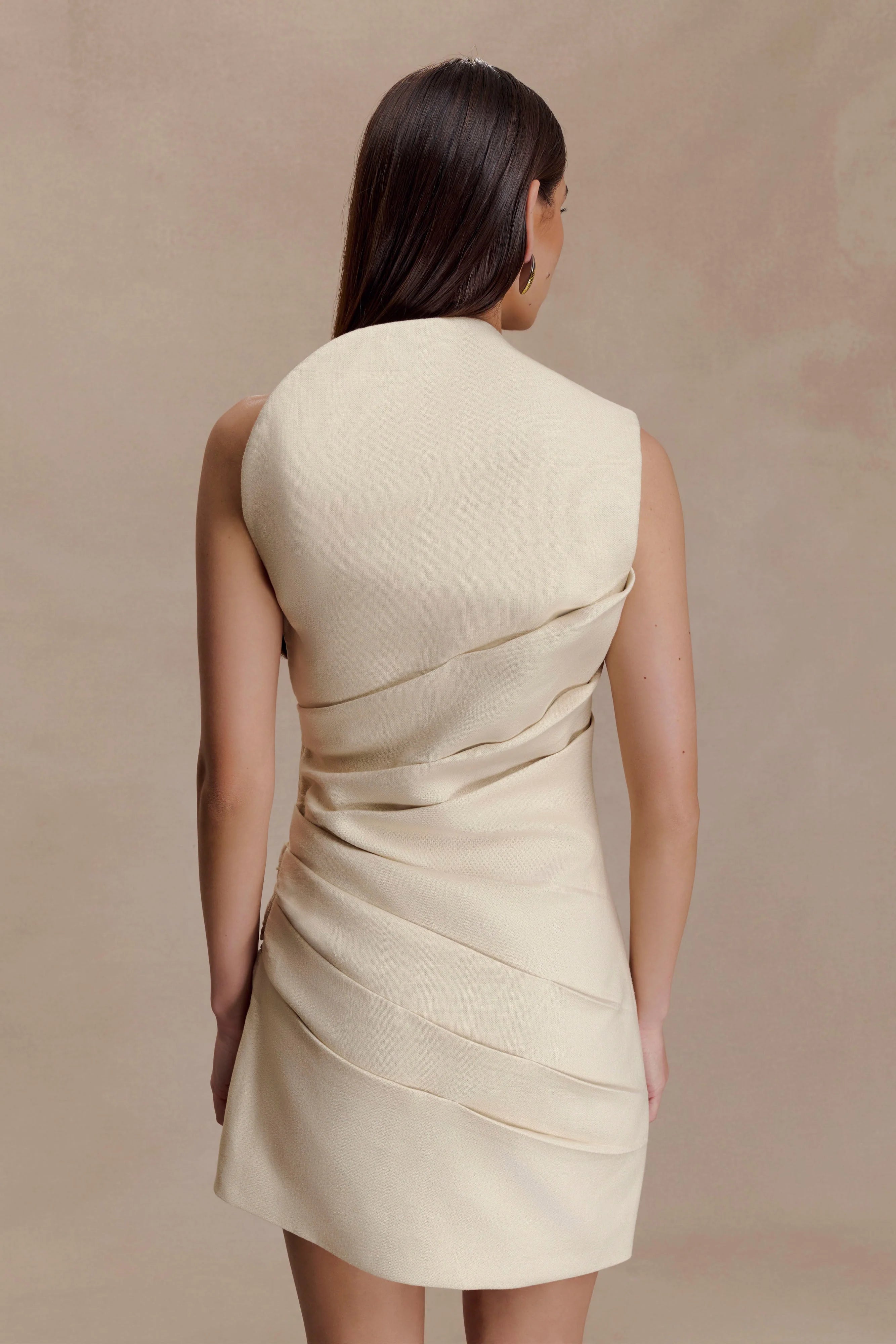 Helena One Shoulder Linen Mini Dress Natural Beige
