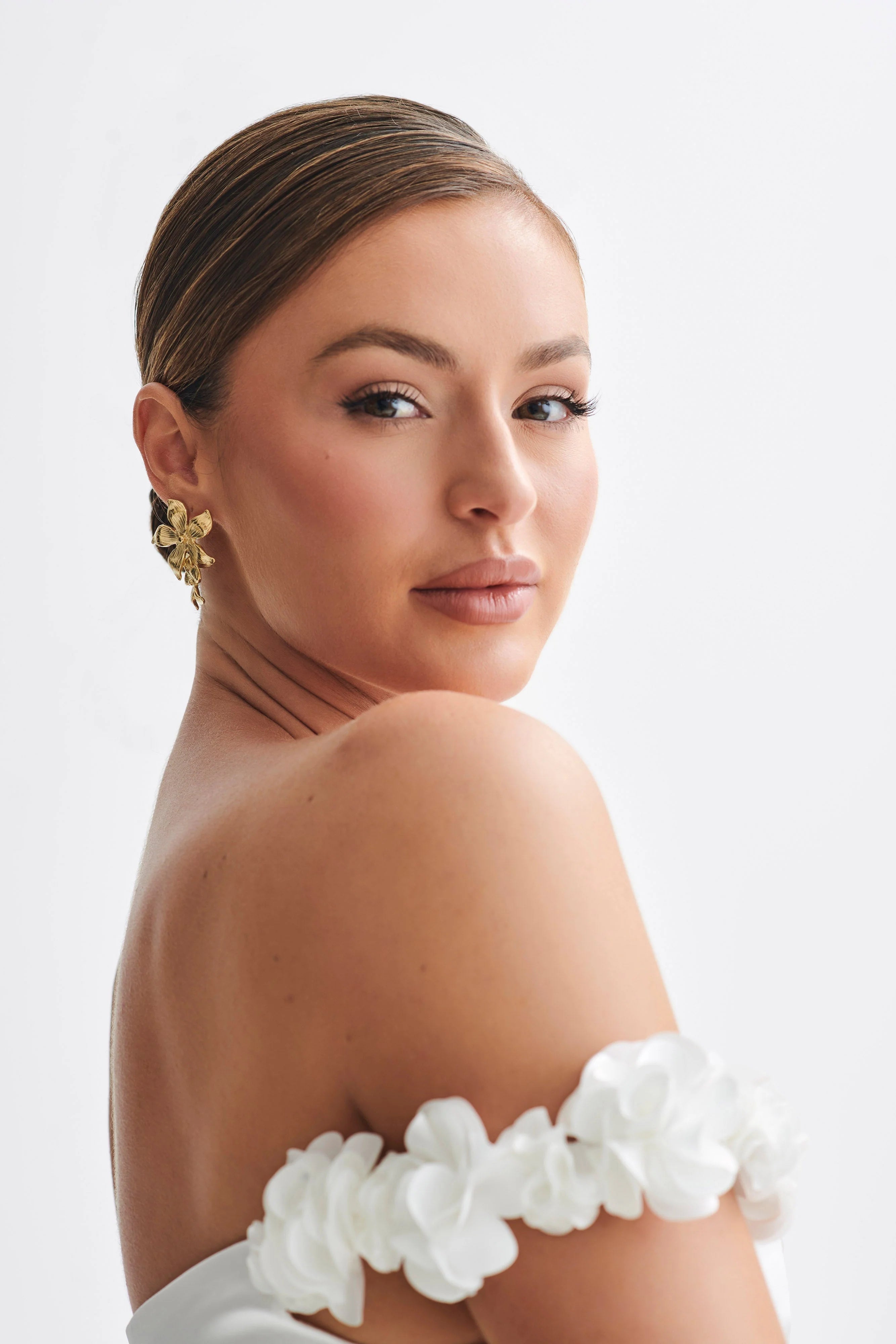 Infatuated Drop Flower Earrings Gold