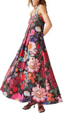 Women Boho Floral Maxi Dress Backless Spaghetti Strap A Line Flowy Summer Vacation Long Dress