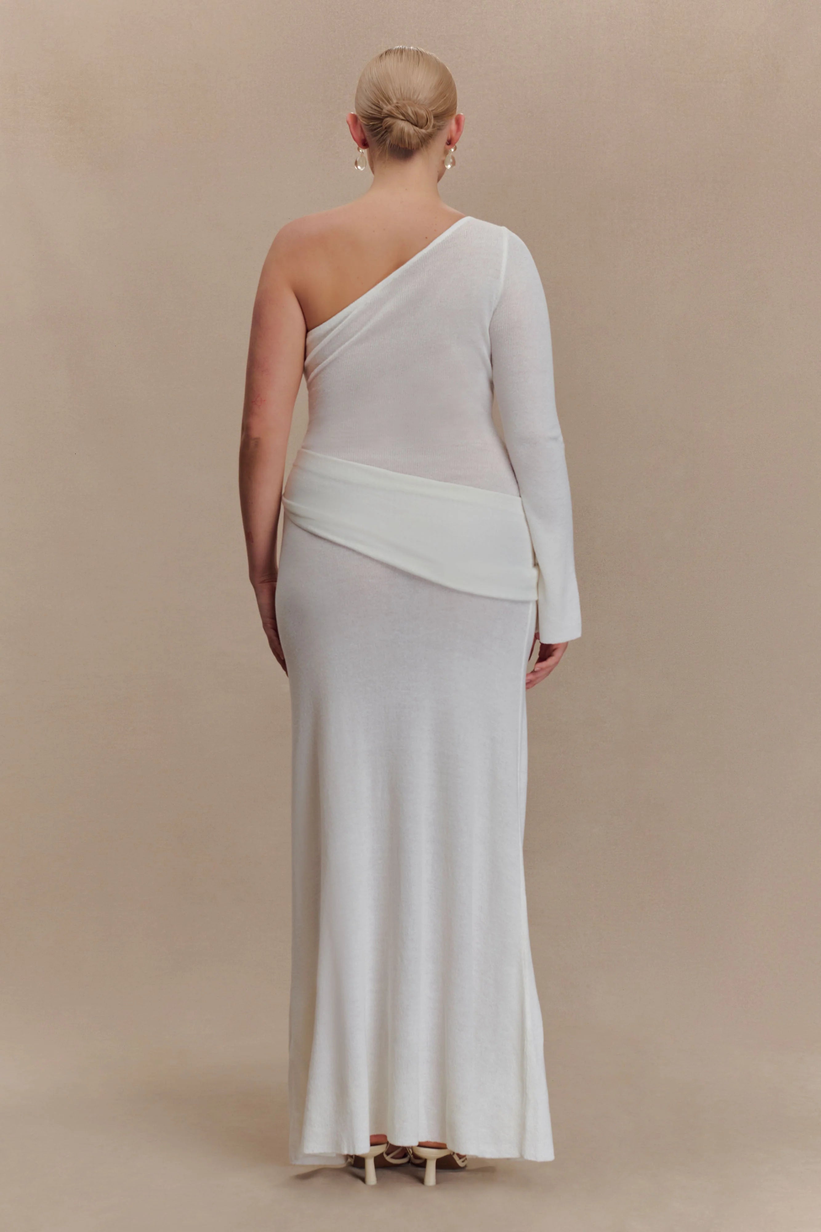 Alexius One Shoulder Knit Maxi Dress Ivory