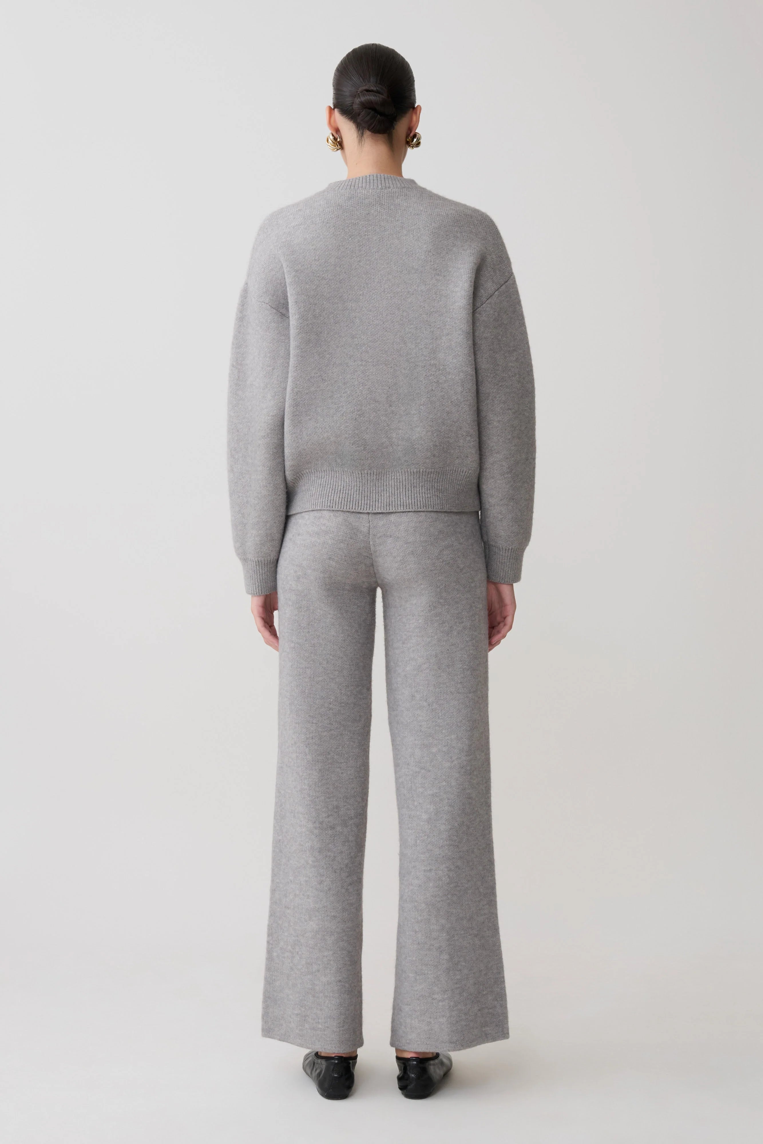 Evan Knit Wide Leg Pants Grey Marle