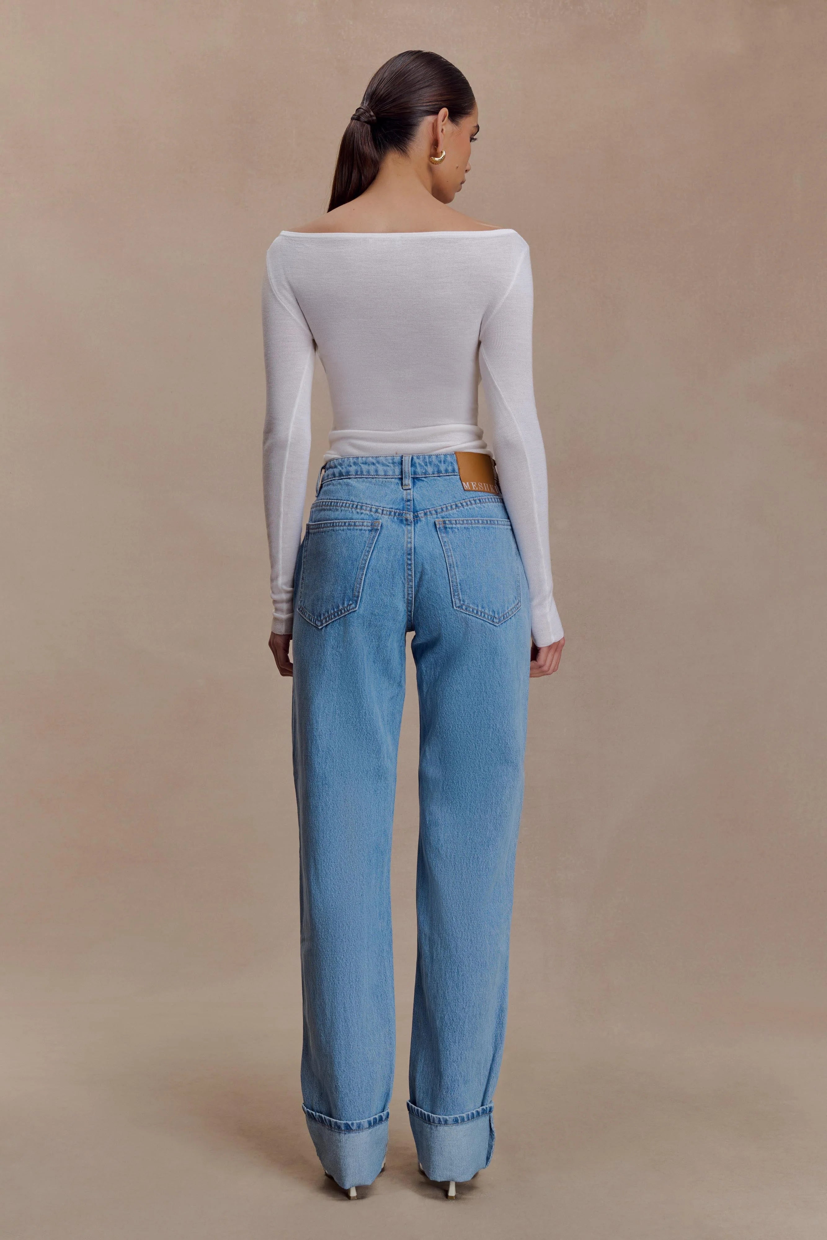Paedyn Merino Wool Ribbed Long Sleeve Top Ivory