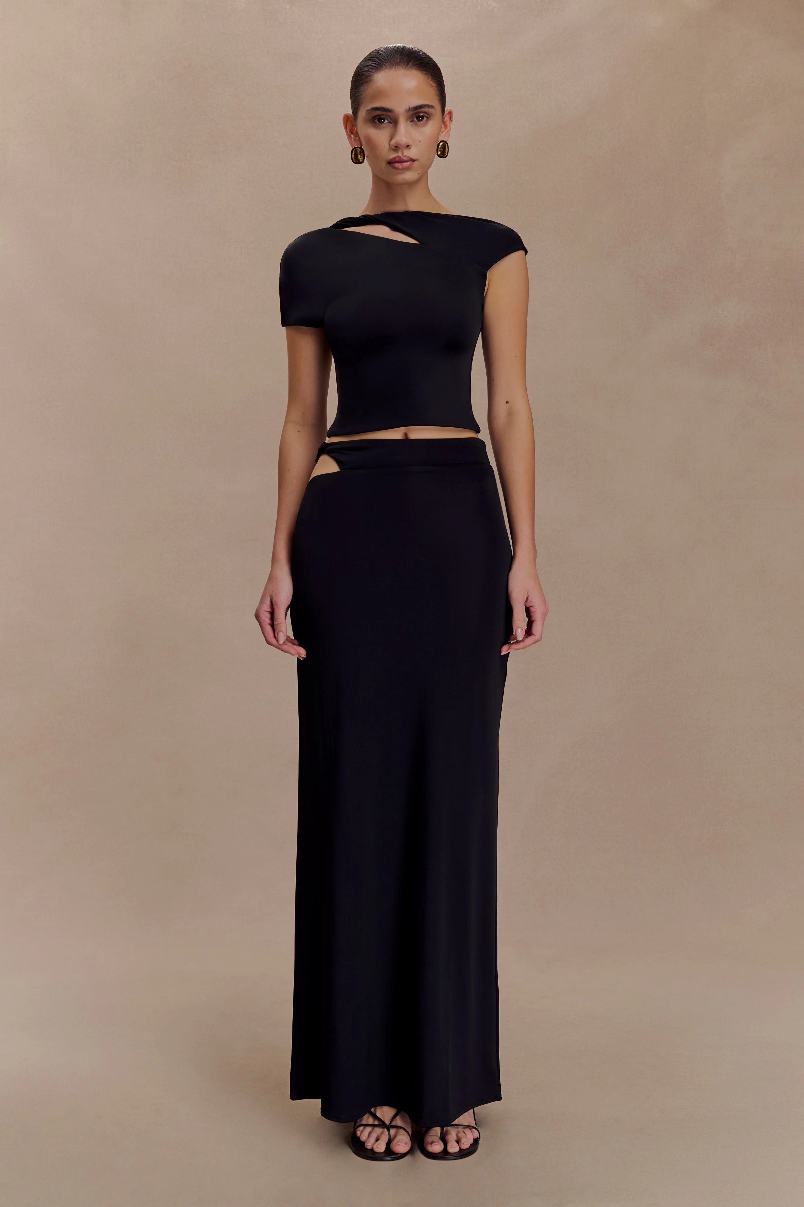 Haven Slinky Twist Midi Skirt Black