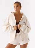 Signature Double Zip Up Hoodie Cream