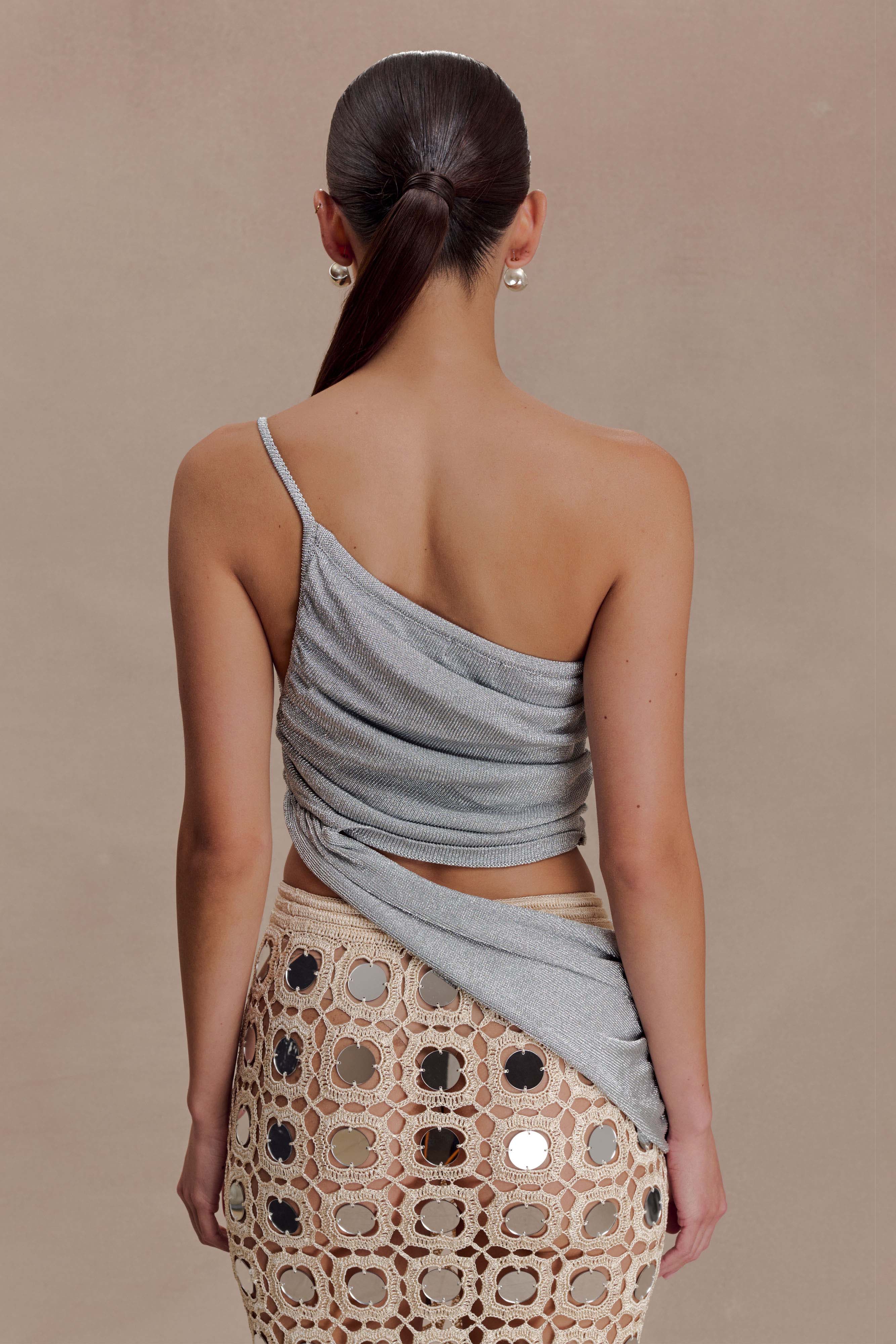 Corah Lurex Drape Knit Top Silver