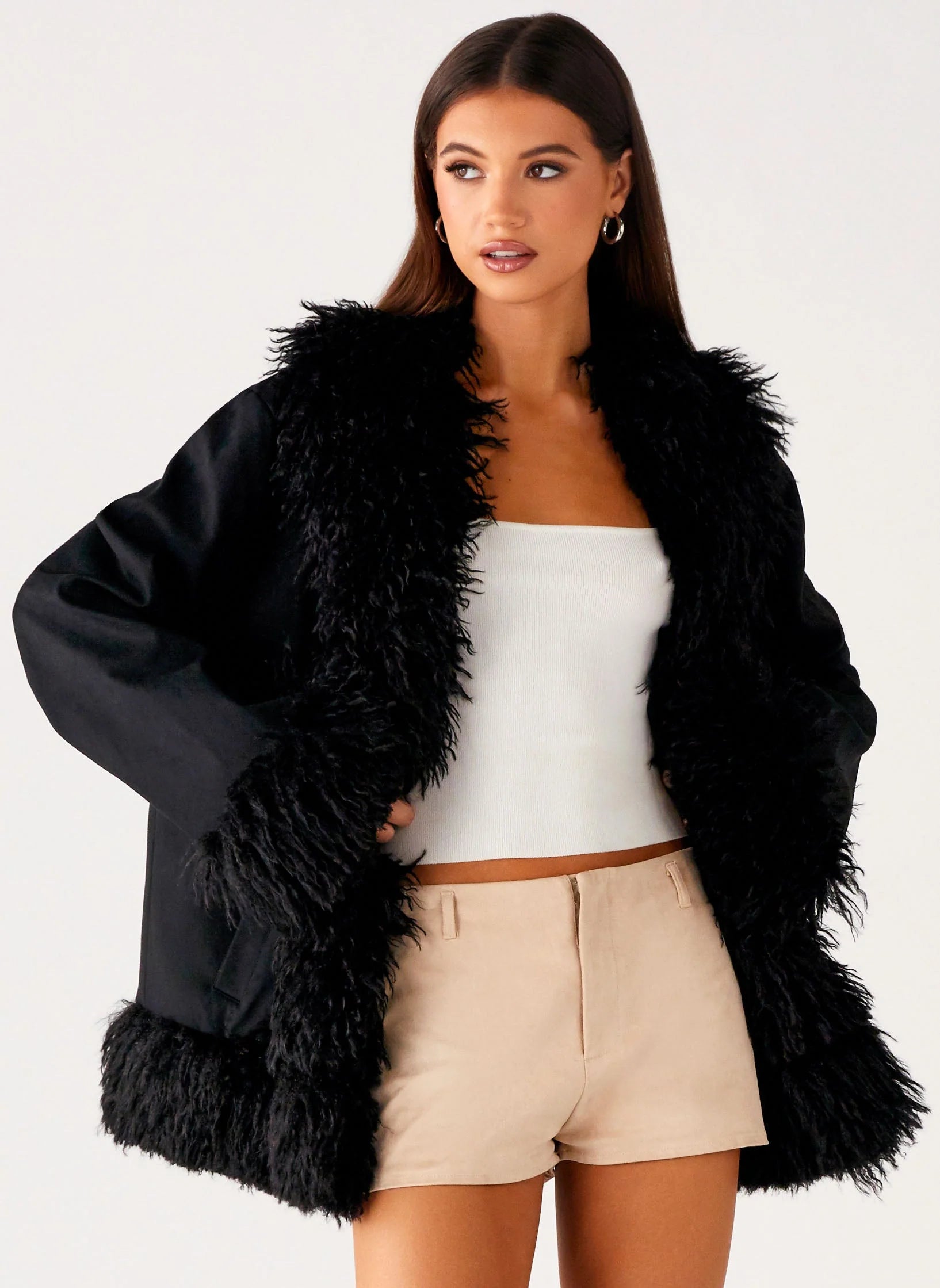 Carmelita Faux Fur Trim Jacket Black