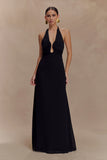 Malakhai Chiffon Halter Maxi Dress Black