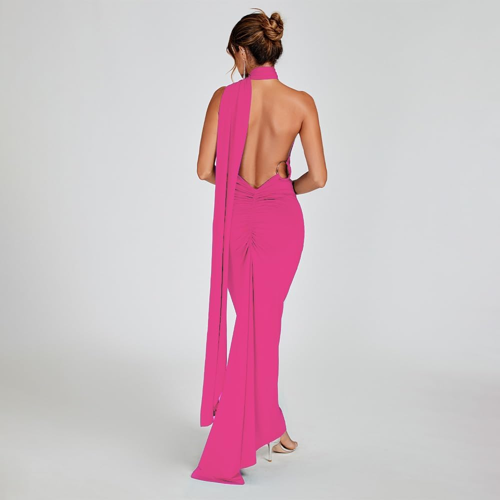 Women Sexy Backless Dress Bodycon Sleeveless Open Back Maxi Dress Formal Cocktail Wedding Guest