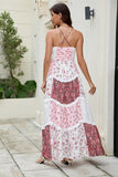 Women Floral Maxi Dress Spaghetti Straps V Neck Patchwork Flowy Boho Sundress Tiered Long Dresses