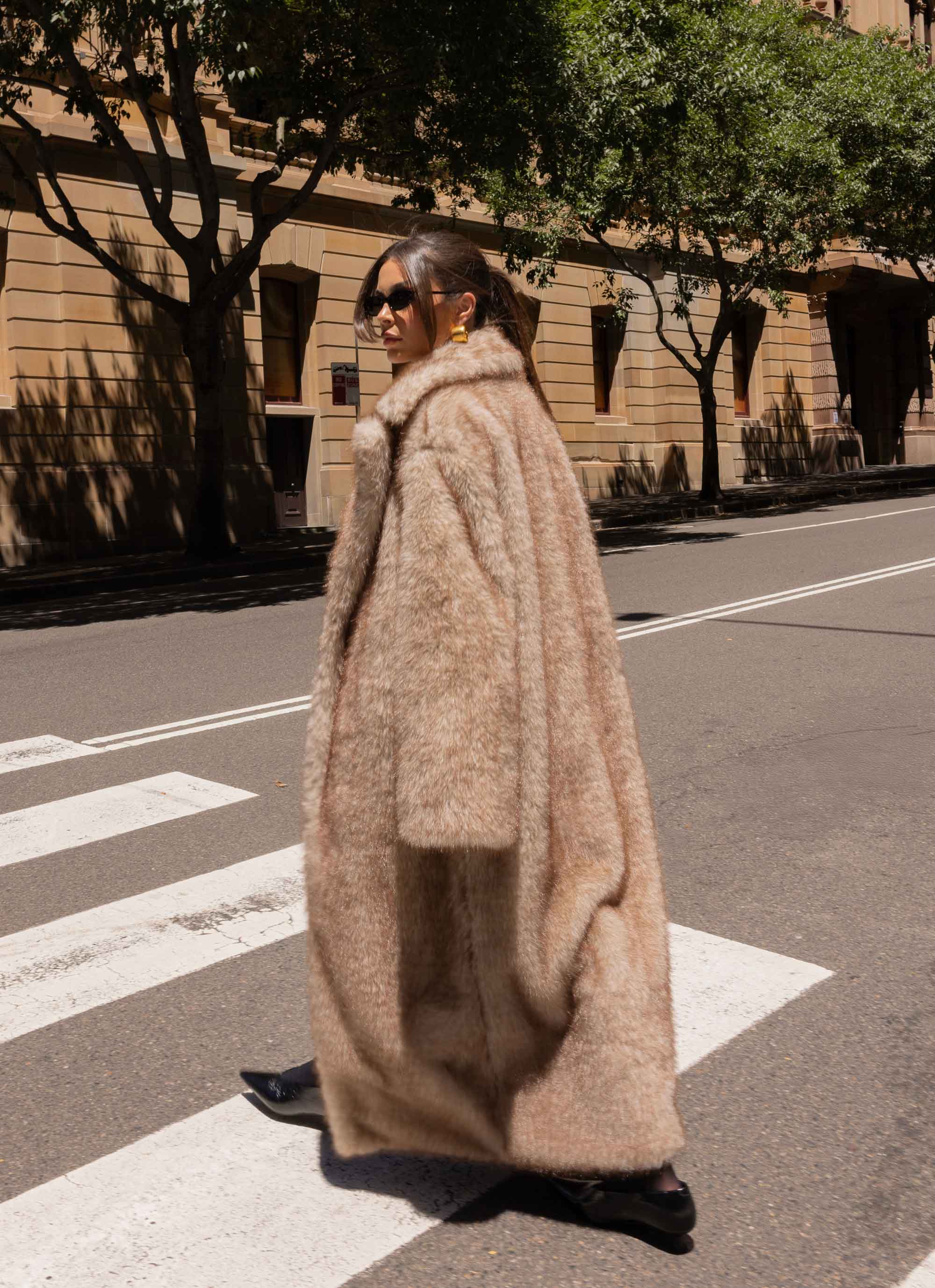 Kamil Faux Fur Maxi Coat Tan Beige