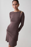 Cresida Knit Long Sleeve Mini Dress With Hardware Peppercorn