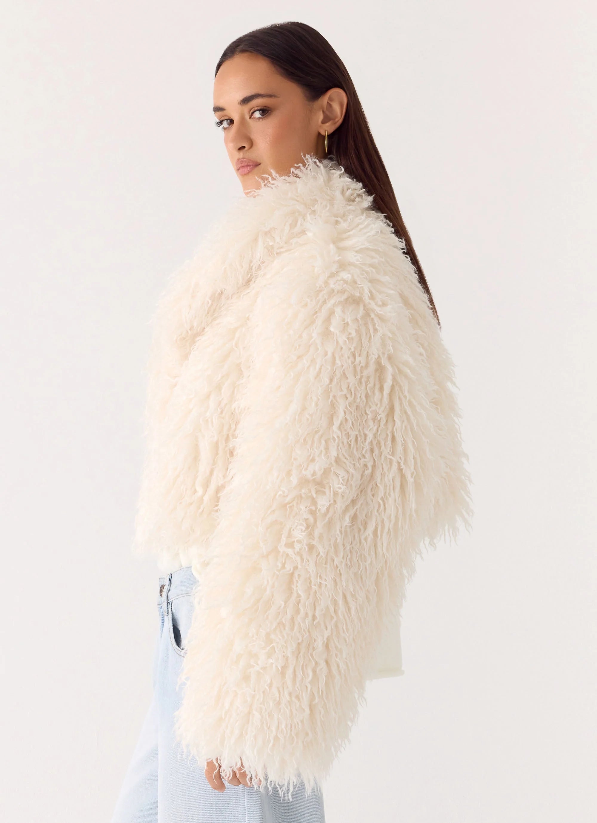 Virginia Cropped Faux Fur Jacket Ivory