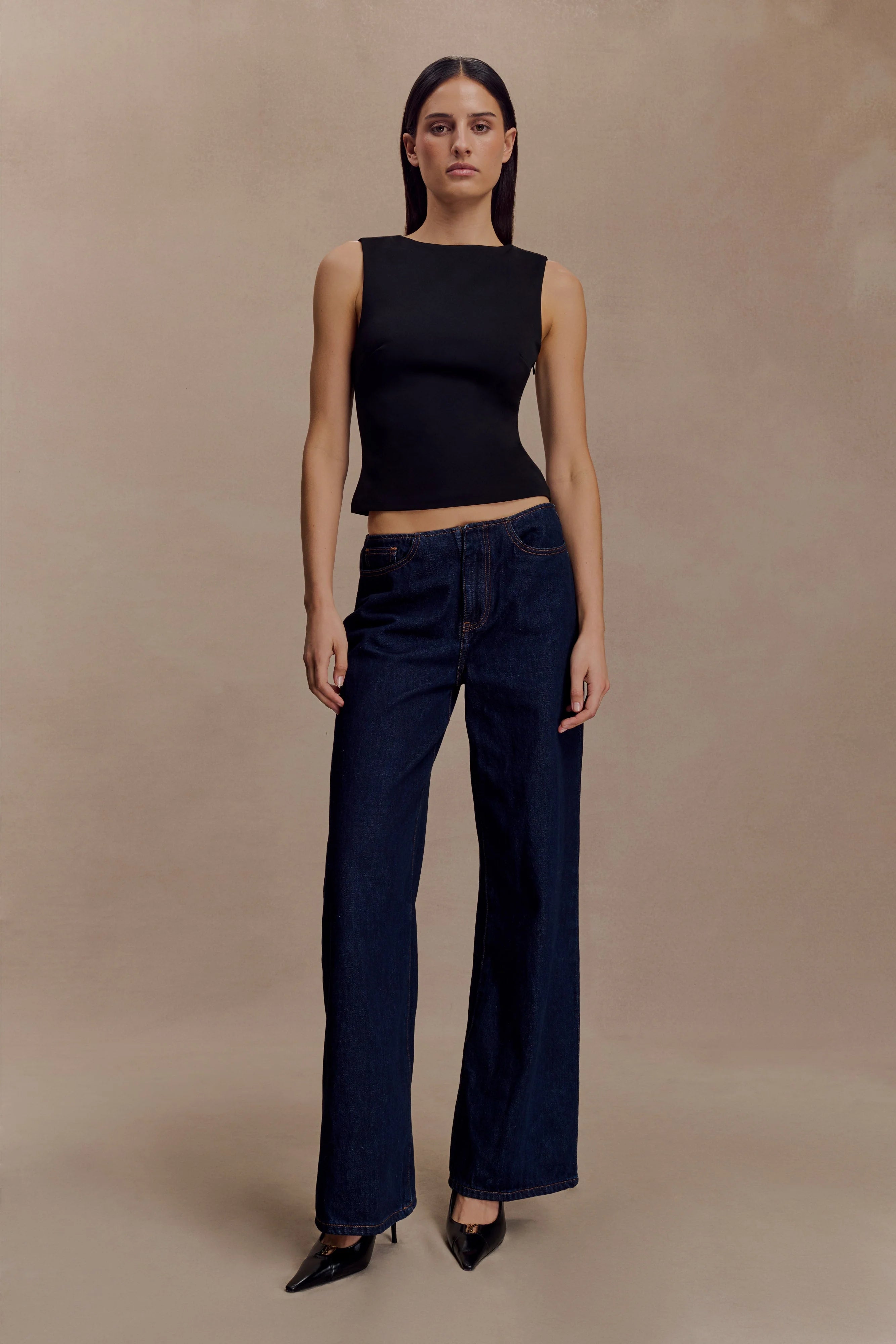 Kyra Open Back Scuba Crepe Top Black