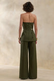 Hesper Olive Pinstripe Wide Leg Tailored Trouser