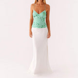 Women Sequin Beaded Cami Top V Neck Backless Criss Cross Straps Crop Tops Summer Going Out Clubwear