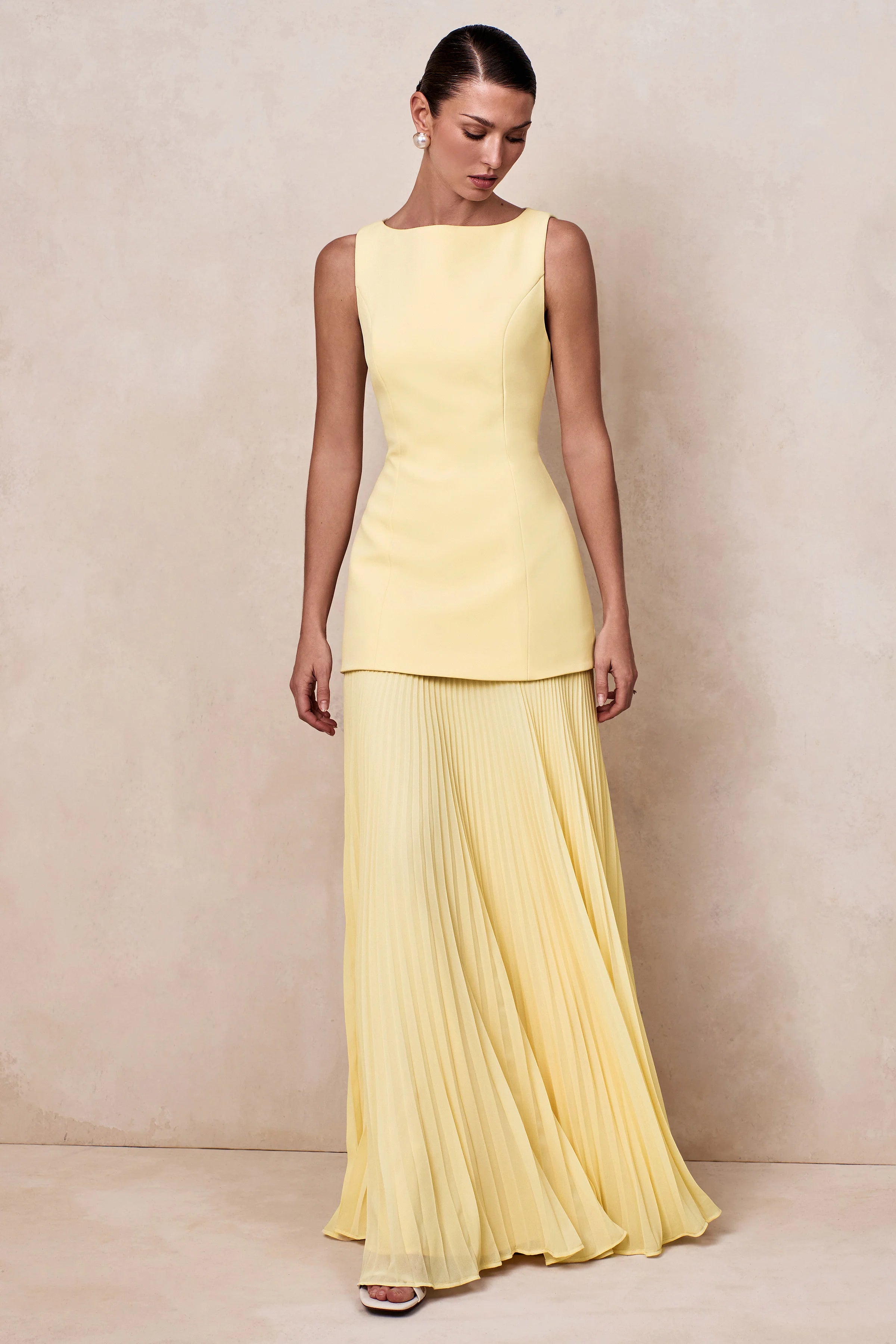 Hadley Lemon Boat Neck Maxi Dress With Drop Waist