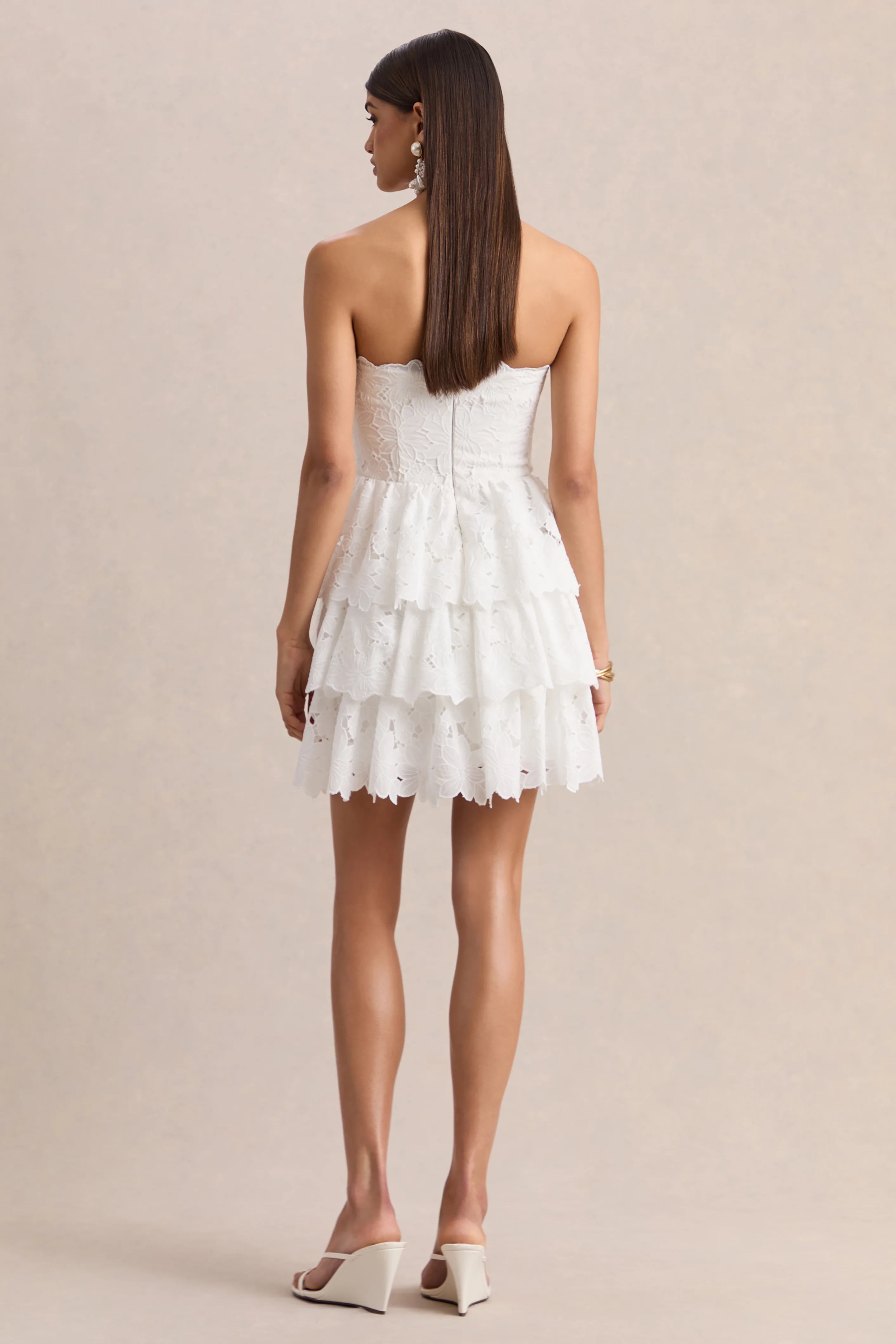 Winona White Lace Square Neck Mini Dress With Ruffled Detailing