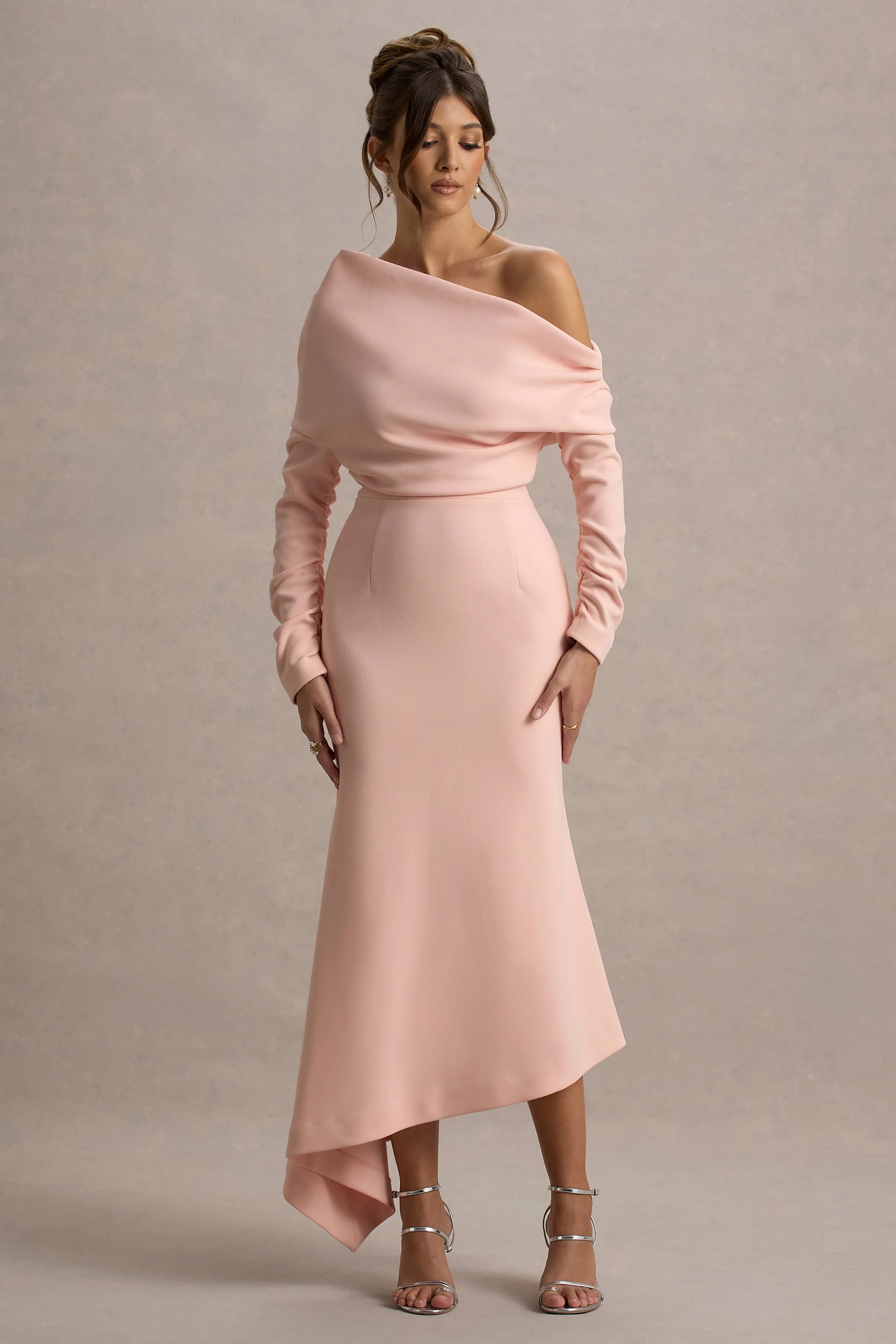 Lou Pink One Shoulder Asymmetric Maxi Dress