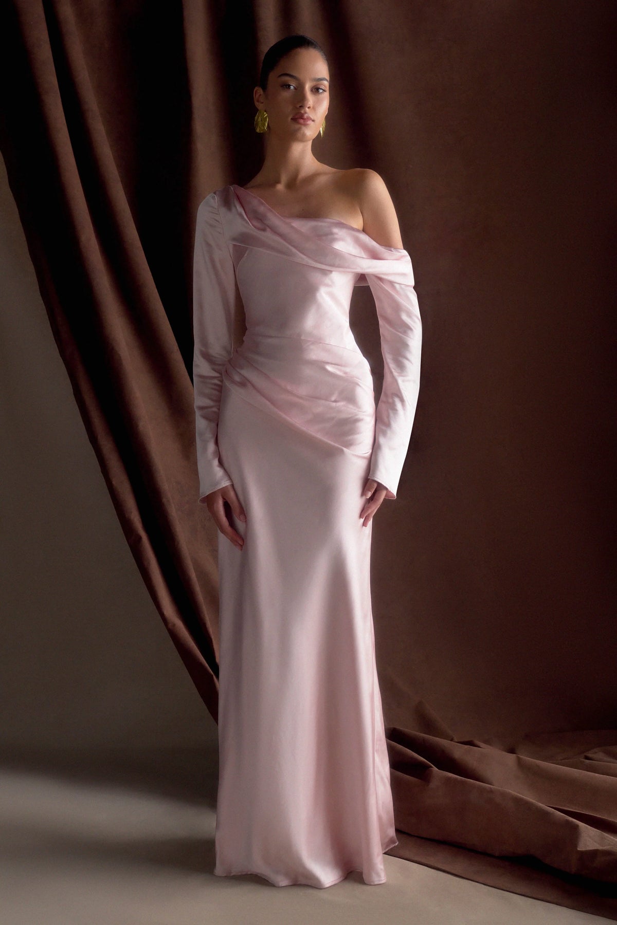 Iris Long Sleeve Satin Maxi Dress Soft Pink