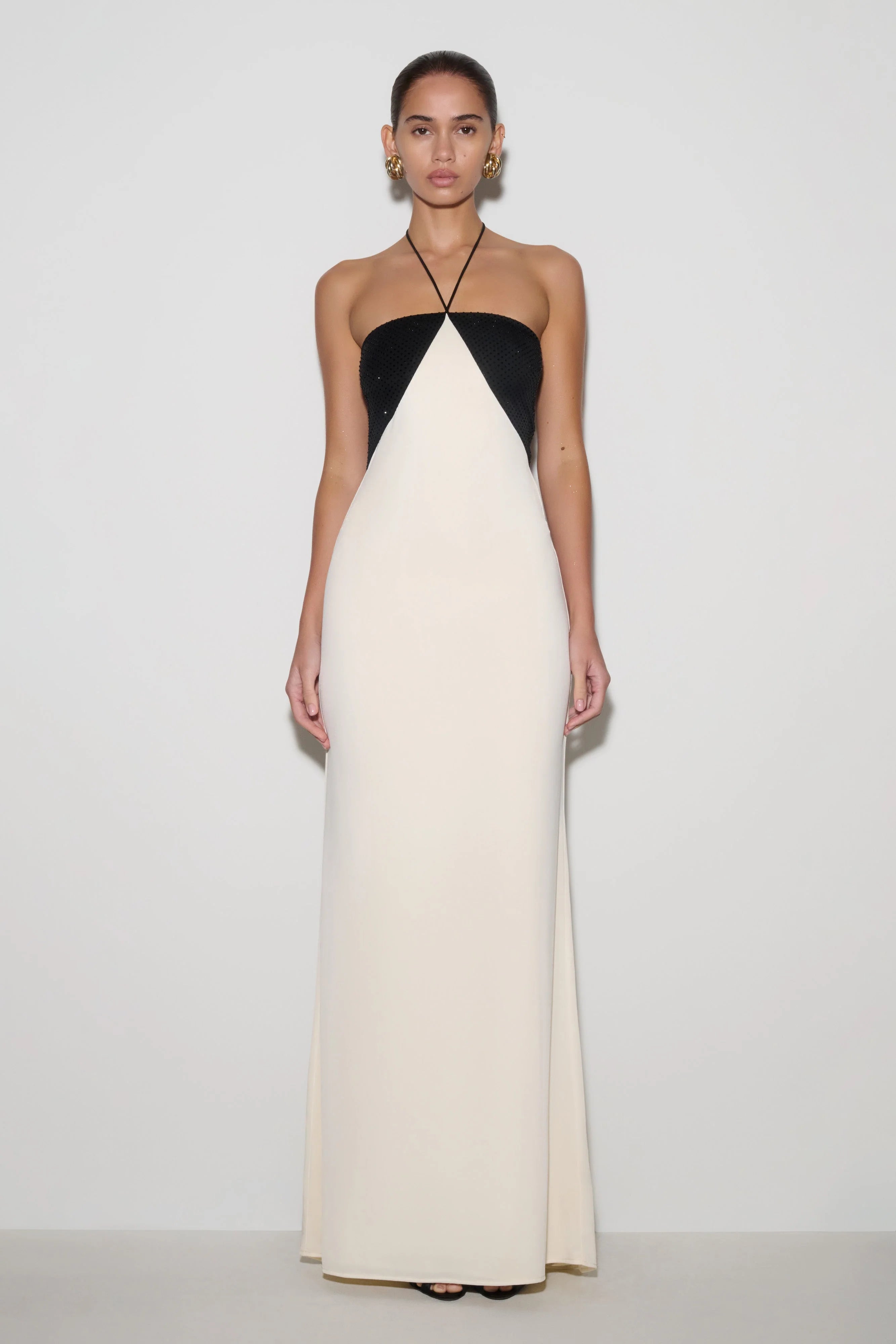 Hien Sequin Halter Maxi Dress Black Ivory