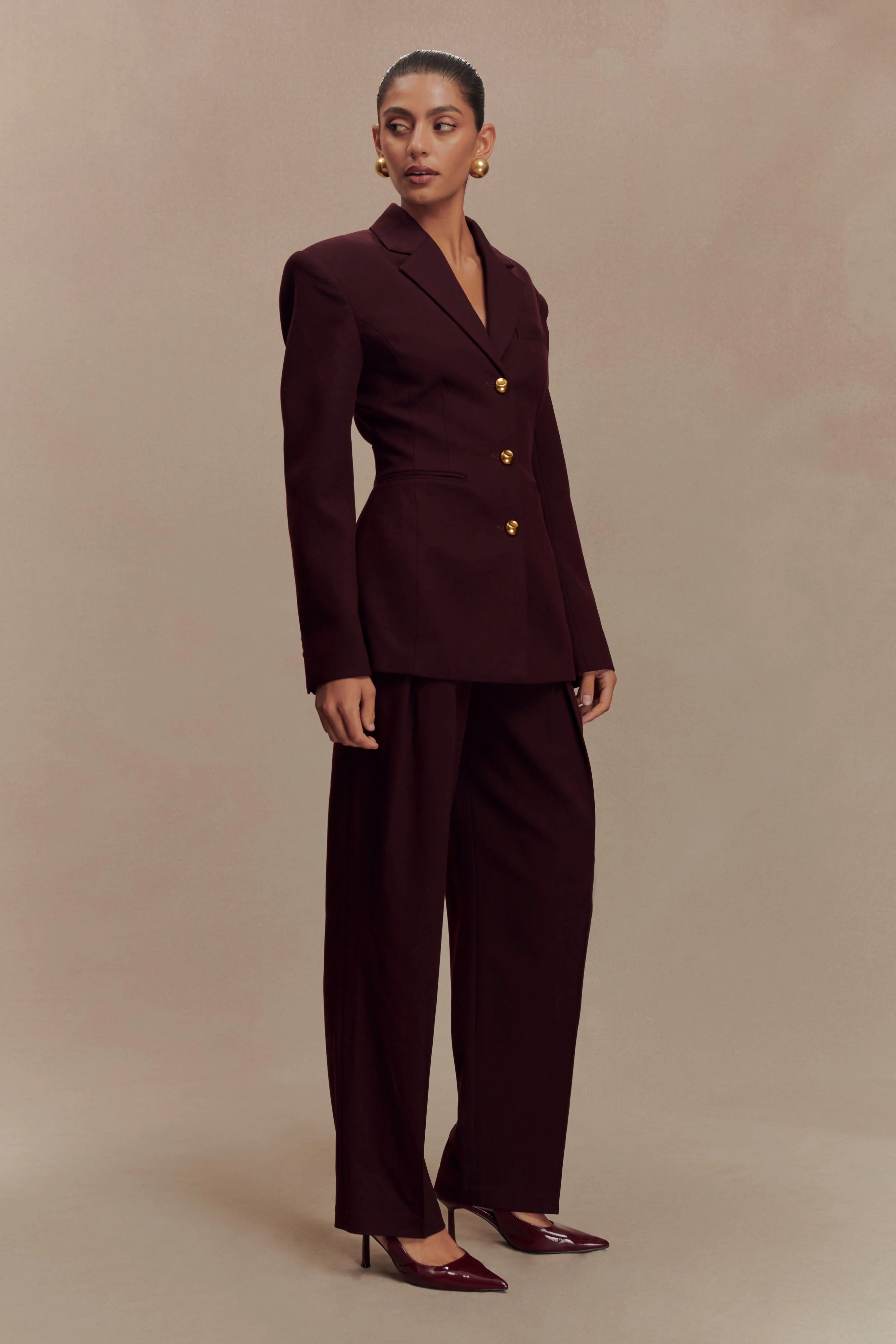 Penelope Pleated High Waisted Pants Mahogany