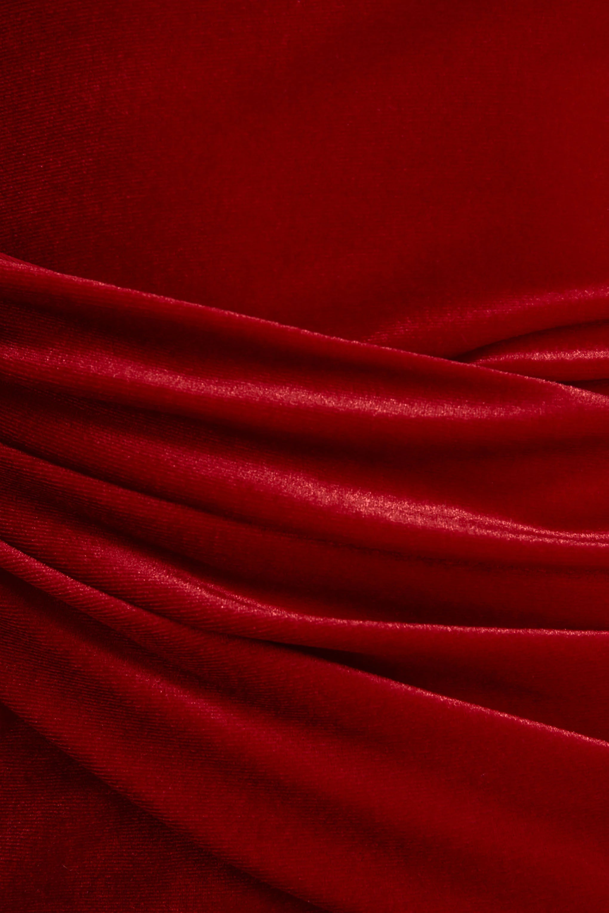Hadria Red Velvet Asymmetric Neck Maxi Dress With Sash Detail