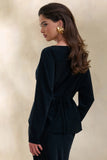 Miravia Black Satin Wide Neck Long Sleeve Top
