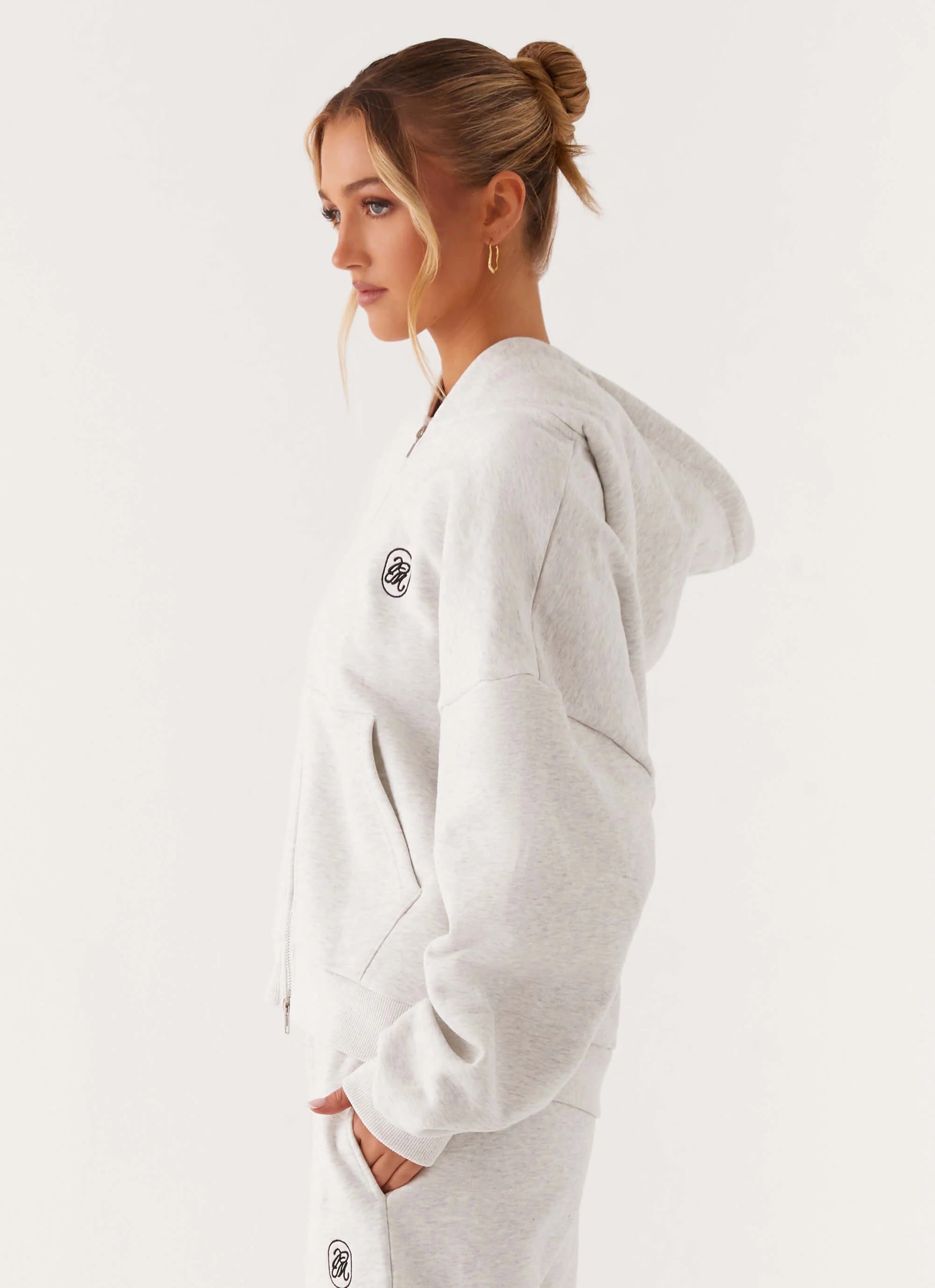Signature Double Zip Up Hoodie Grey