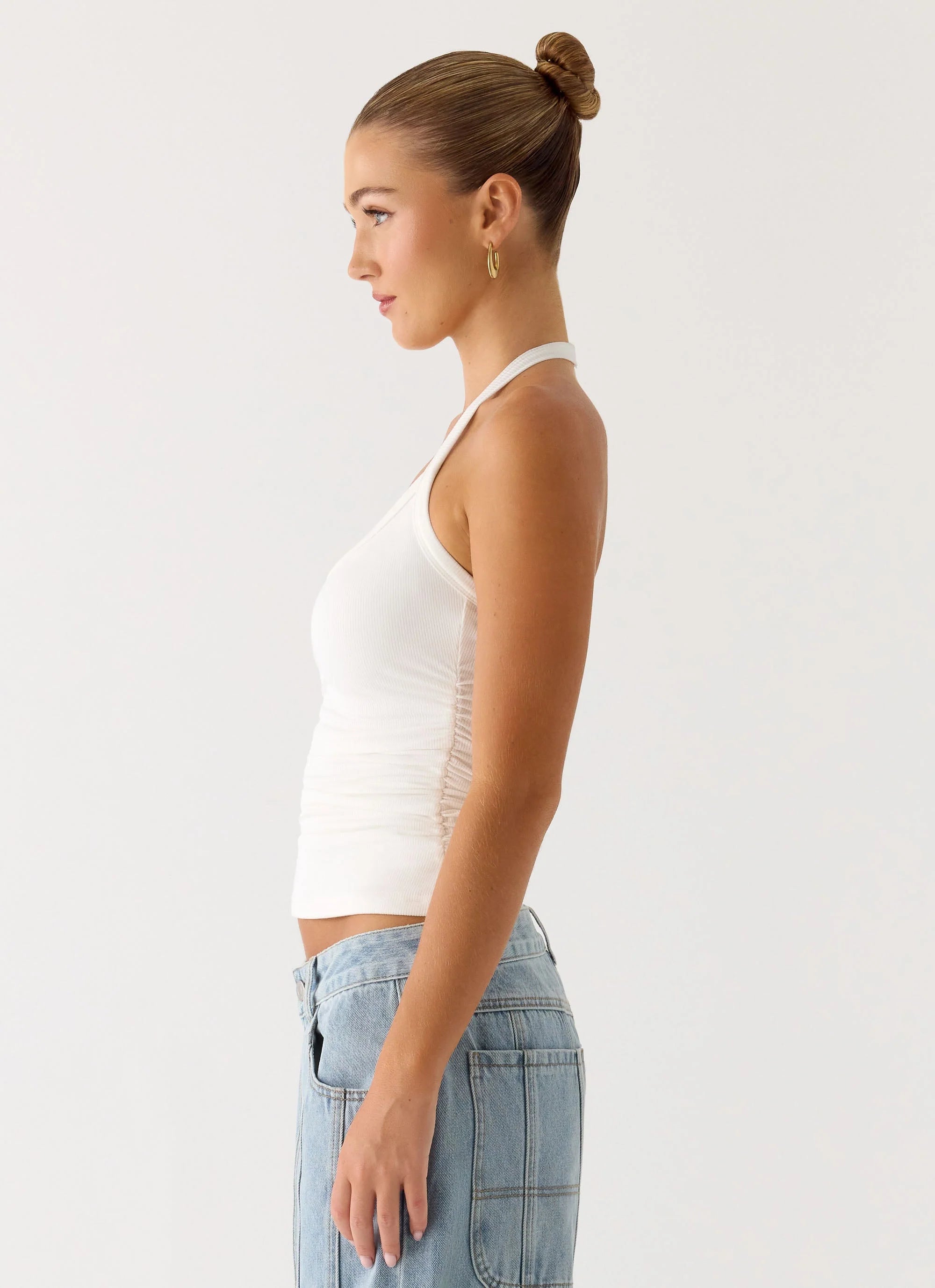 Naturi Ribbed Halter Top White