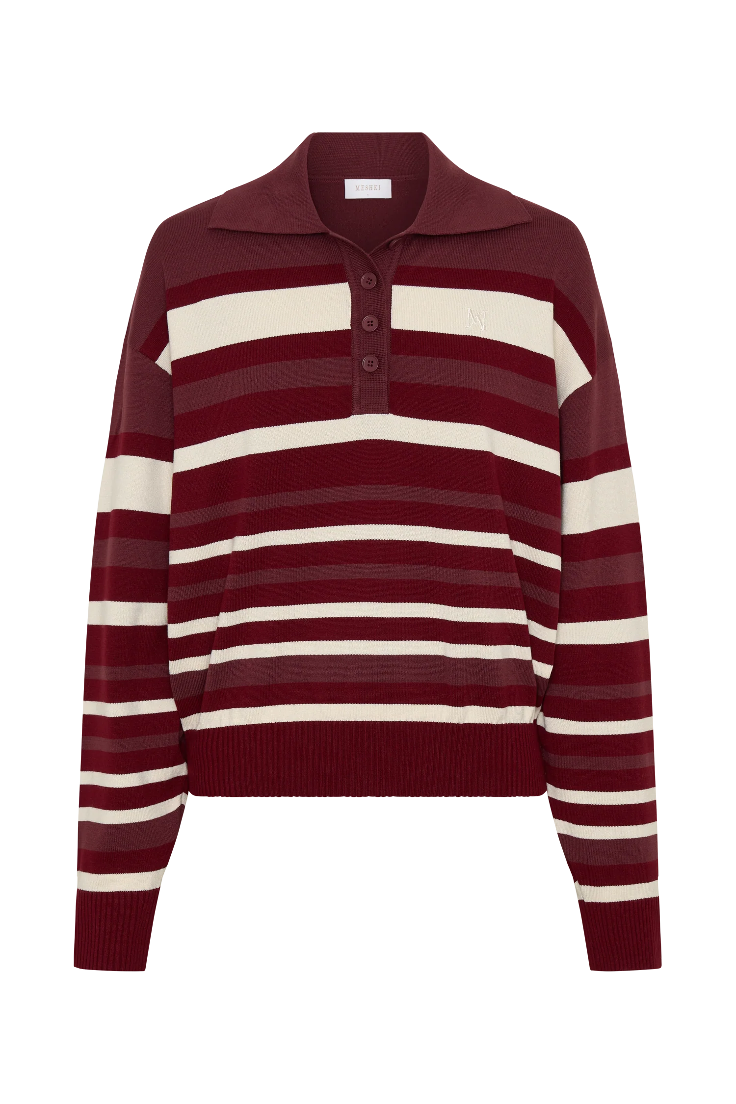 Philly Stripe Long Sleeve Knit Jumper Burgundy Cream