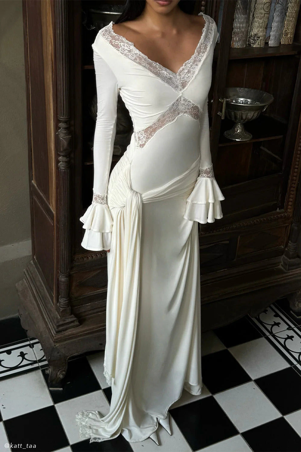 Electra Slinky Lace Maxi Dress Ivory