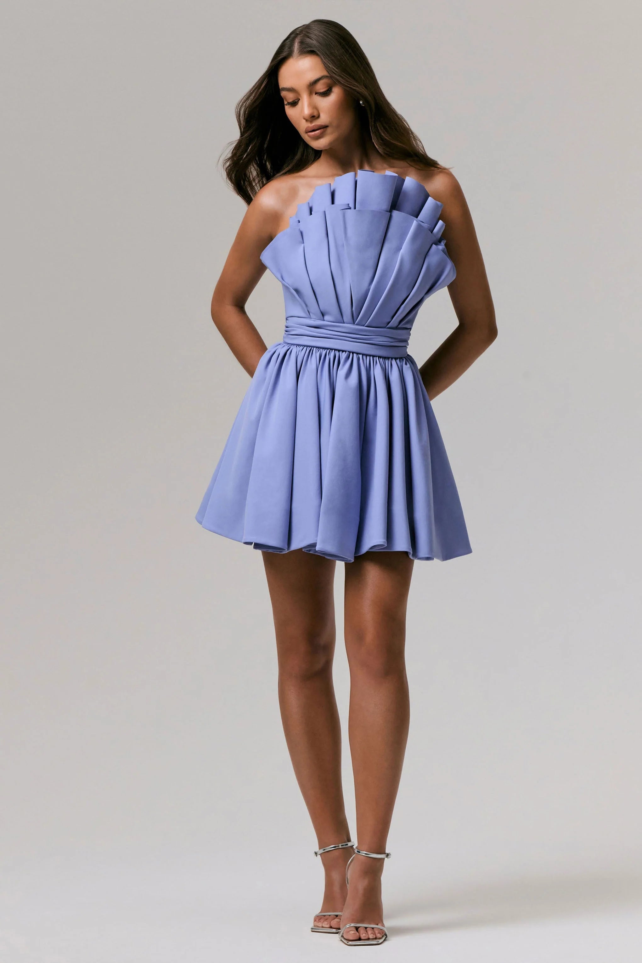 Distinguished Powder Blue Asymmetric Ruffled Mini Dress
