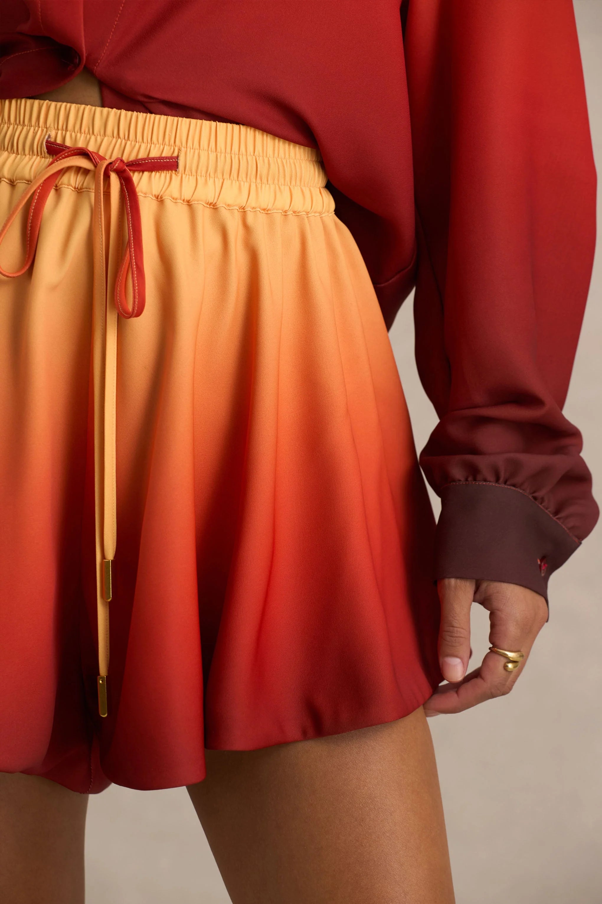 Gold Coast Ombre Satin Shorts with Draw String Detail