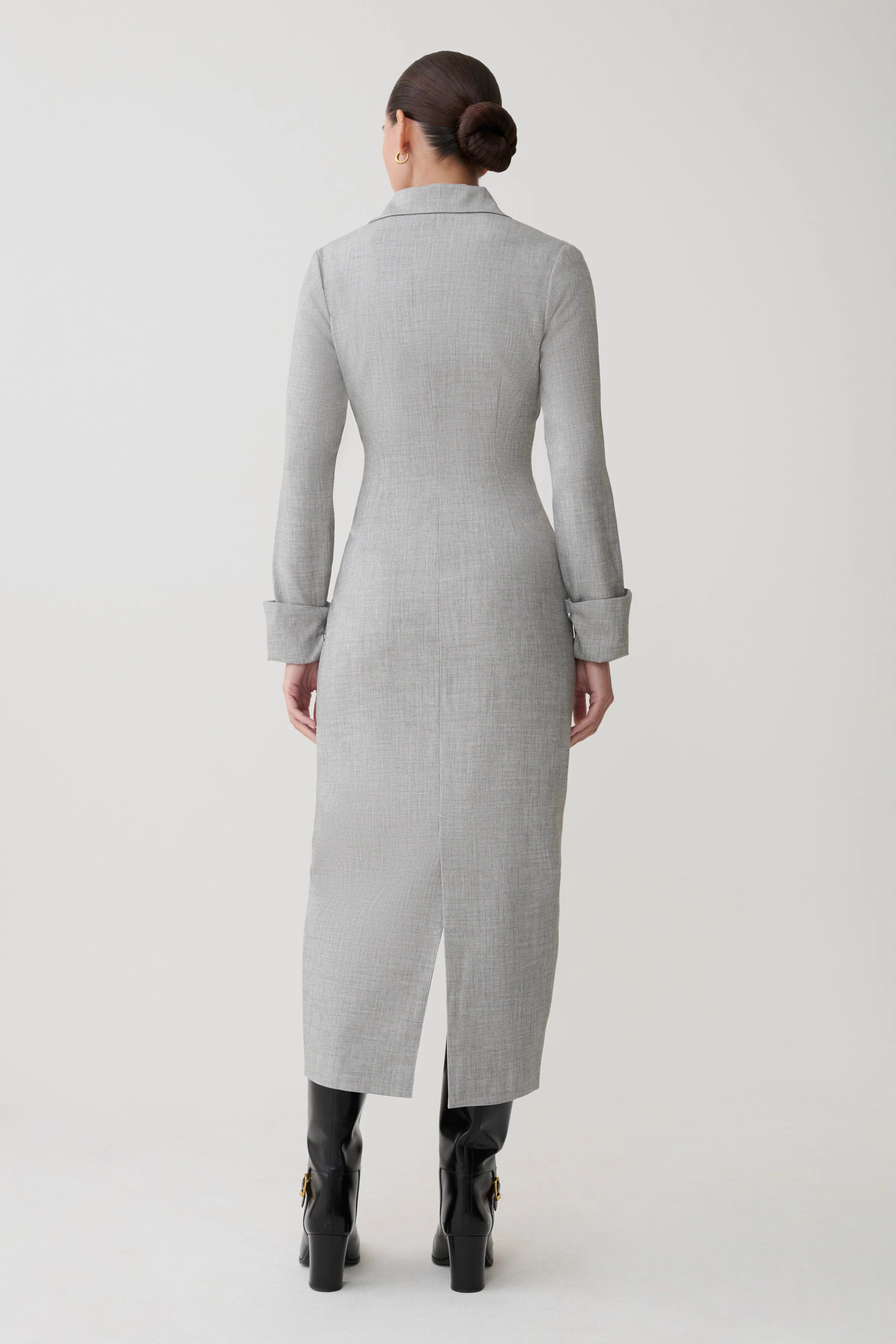 Dorian Fitted Shirt Midi Dress Charcoal Marle