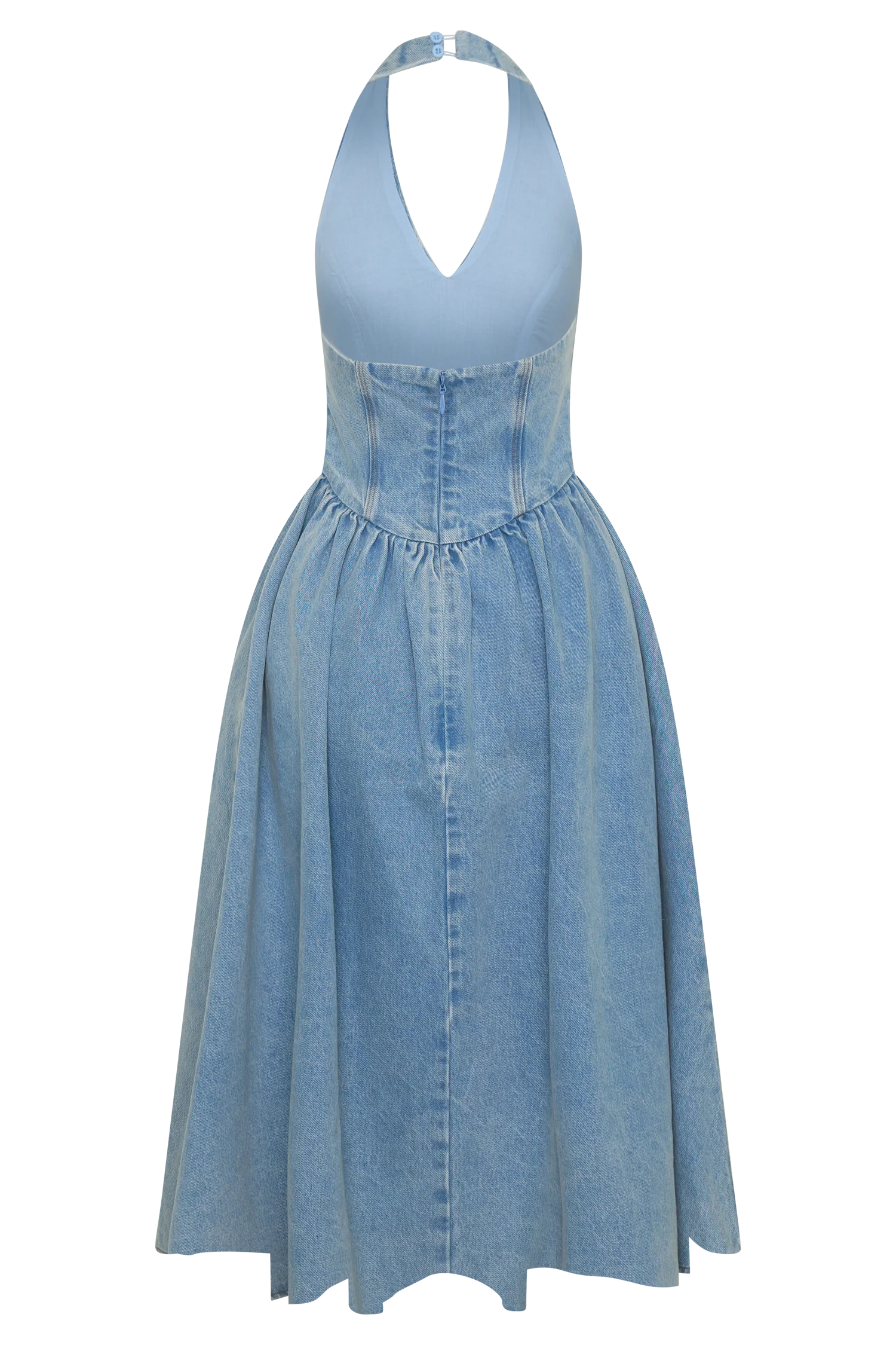 Miller Denim Halter Midi Dress Classic Blue