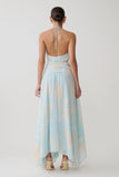 Cyra Plunge Chiffon Midi Dress Blue Floral Print
