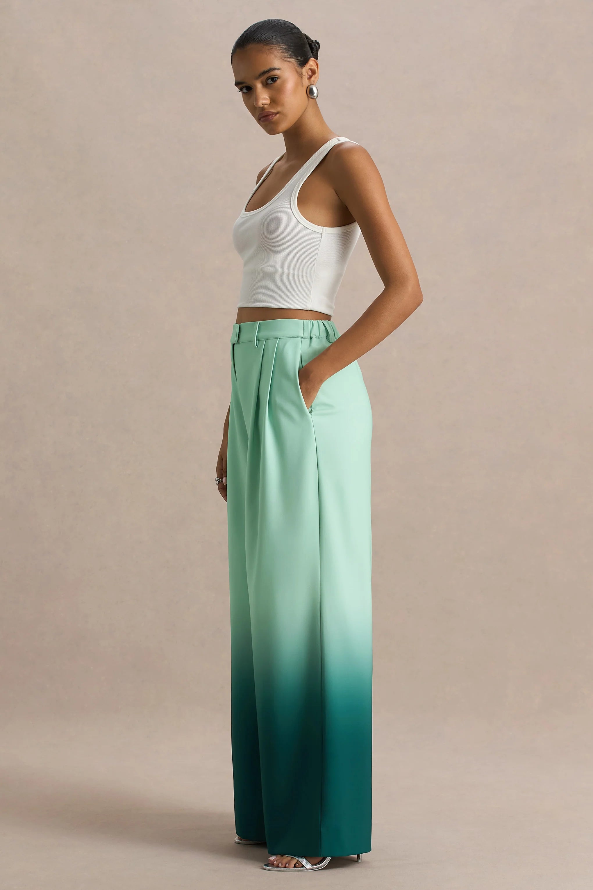 Safia Emerald Ombre Satin Wide Leg