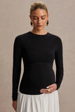 Monroe Black And White Crew Neck Maternity Maxi Dress With Drop Waist