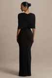 Zinnie Black Cape Sleeve Maxi Dress With Mesh Panel