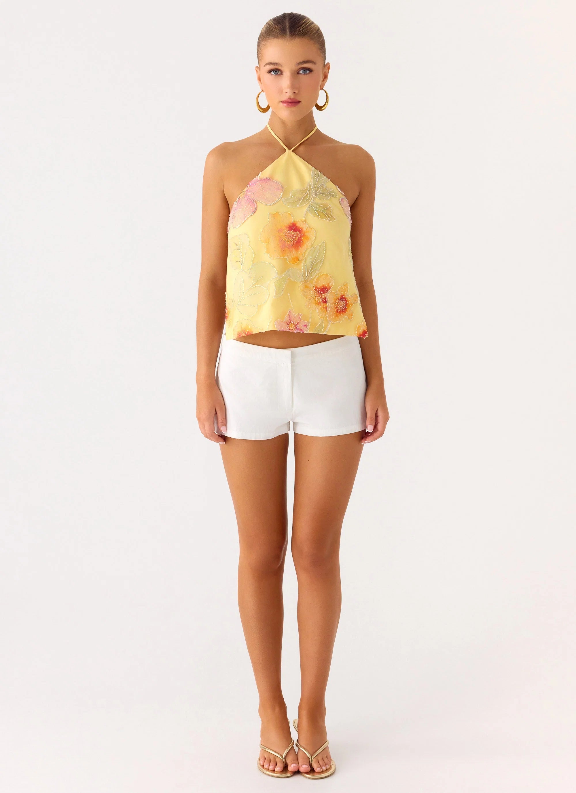 Bliss Beaded Halter Top Floral Beaded