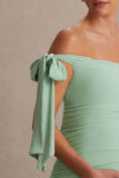 Chandelier Light Green Bardot Maternity Midi Dress With Bow Details