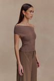 Carley Off Shoulder Knit Top Cacao Brown