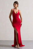 Lucky Day Red Cross Over Back Fishtail Maxi Dress