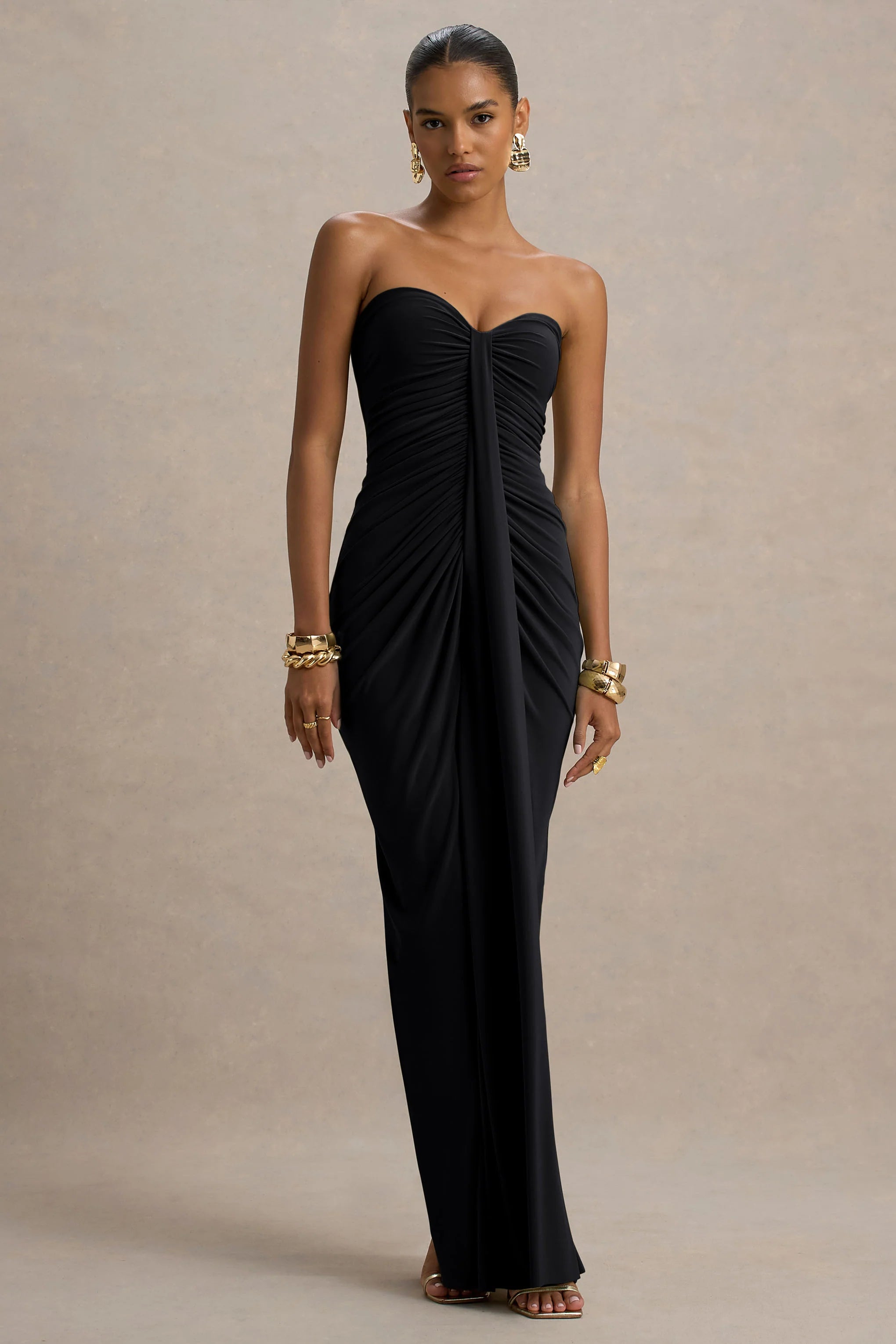 Ali Black Sweetheart Ruched Wrap Maxi Dress