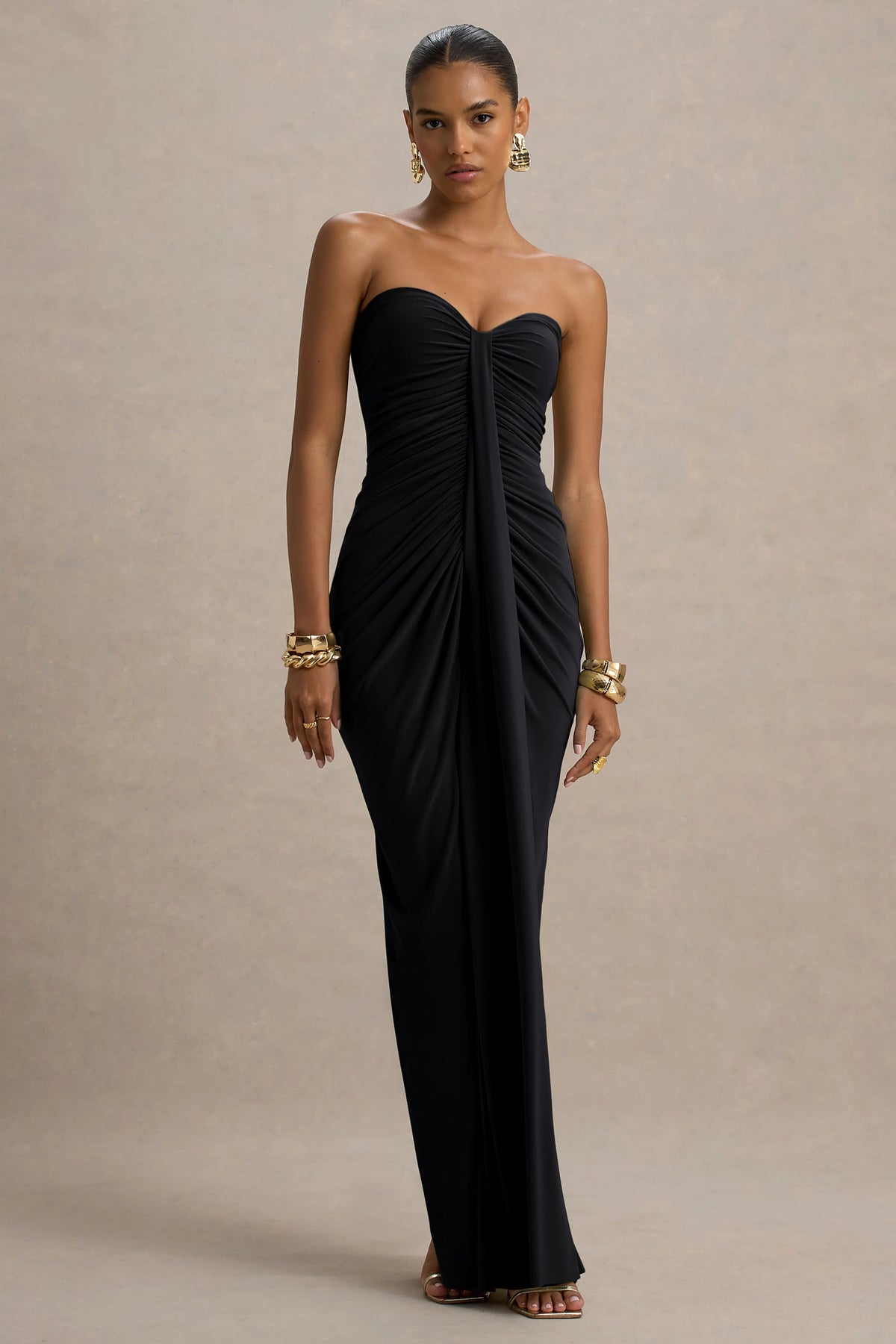 Ali Black Sweetheart Ruched Wrap Maxi Dress