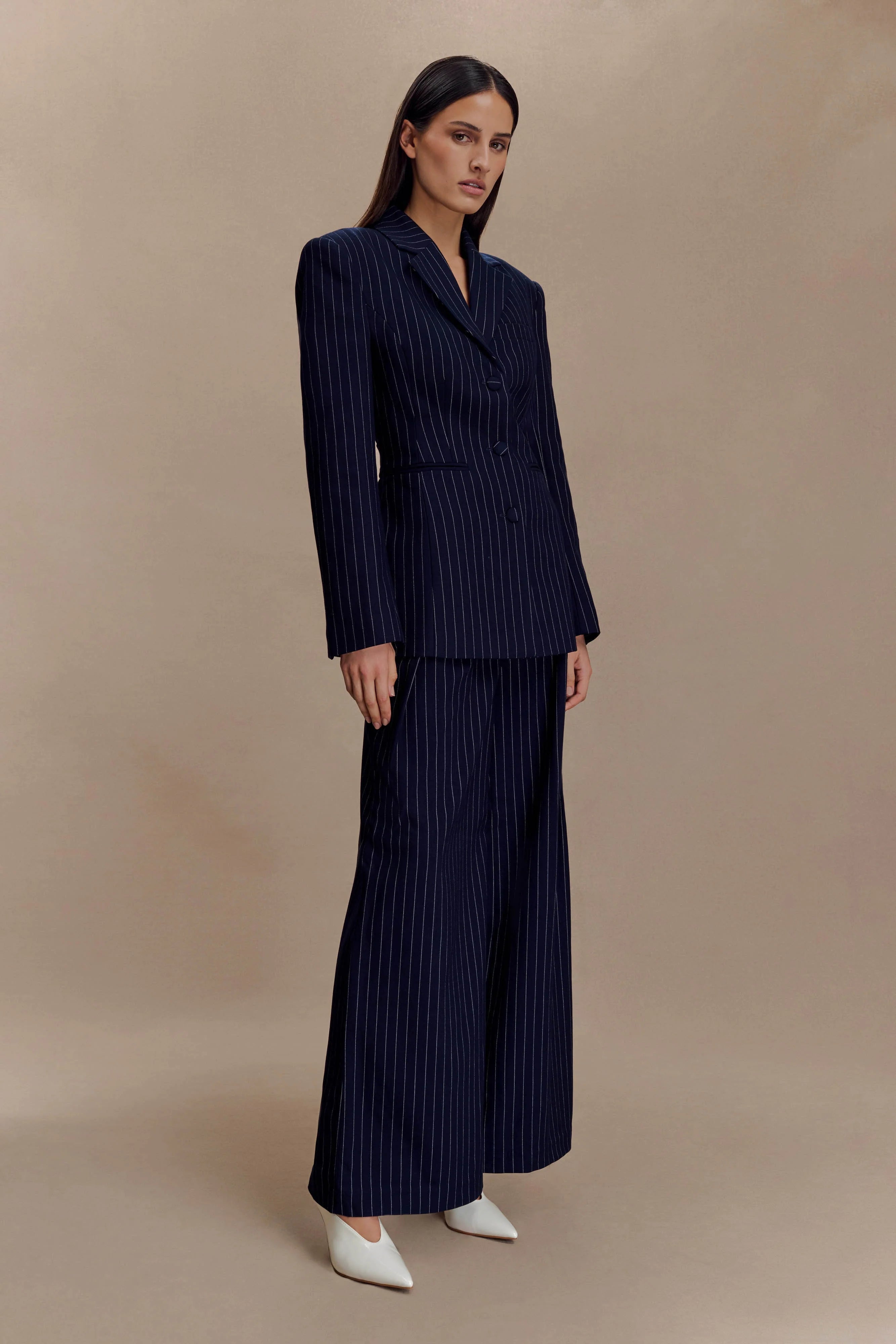 Bellamy Cinched Blazer Navy Pinstripe