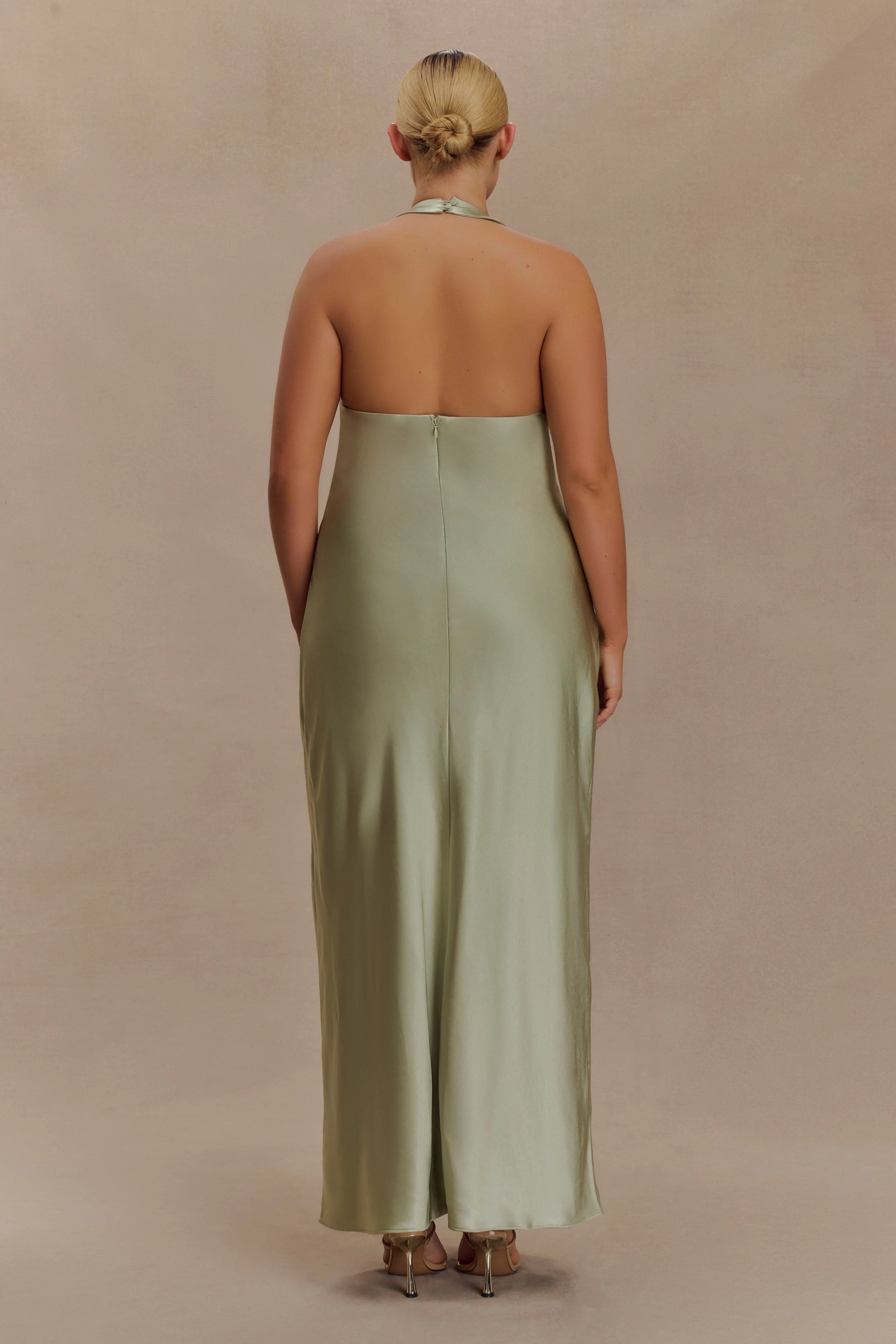 Alice Satin Halter Maxi Dress Sage