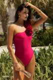 Octavias Dark Pink One Shoulder Floral Swimsuit