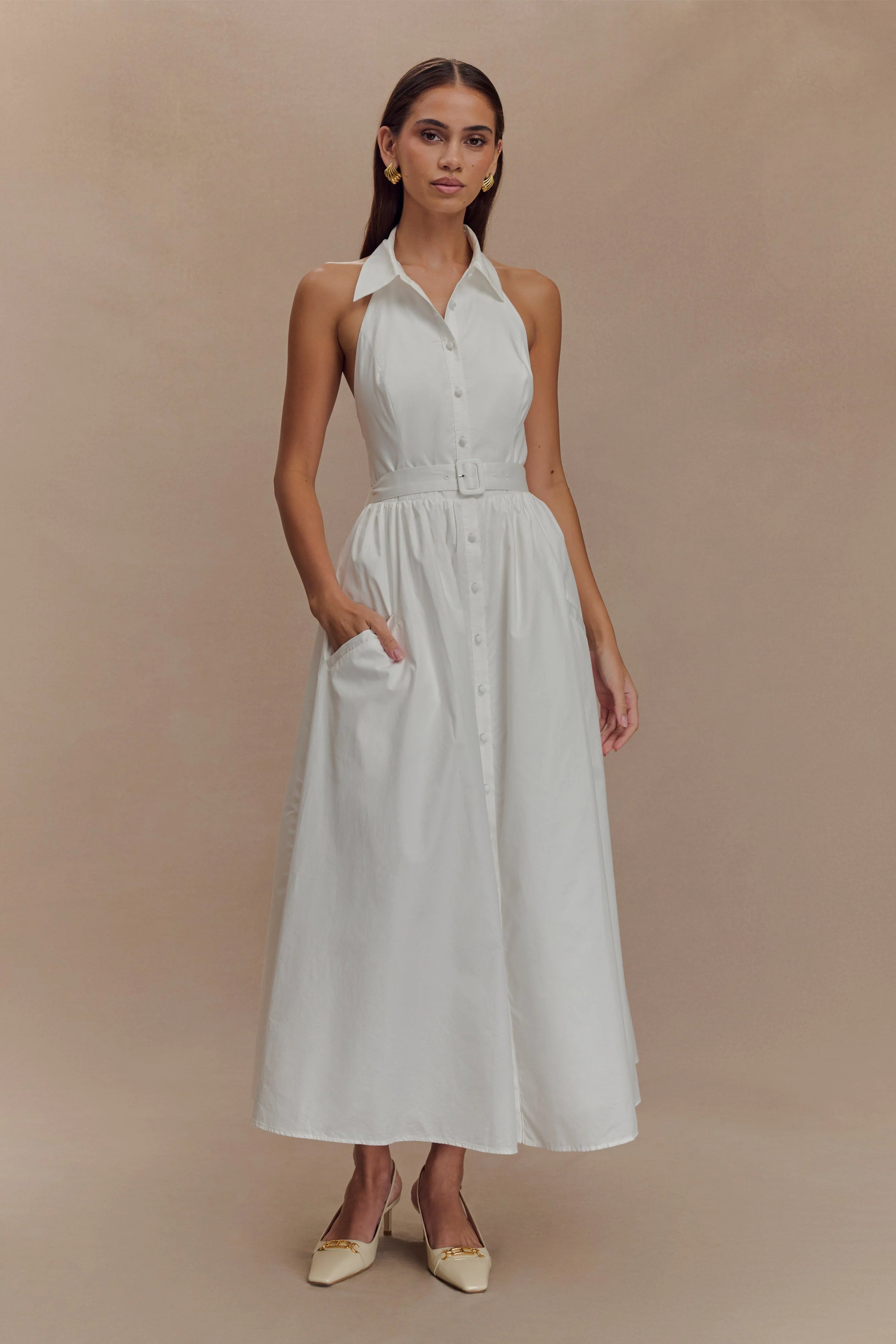 Cindy Collared Midi Dress White